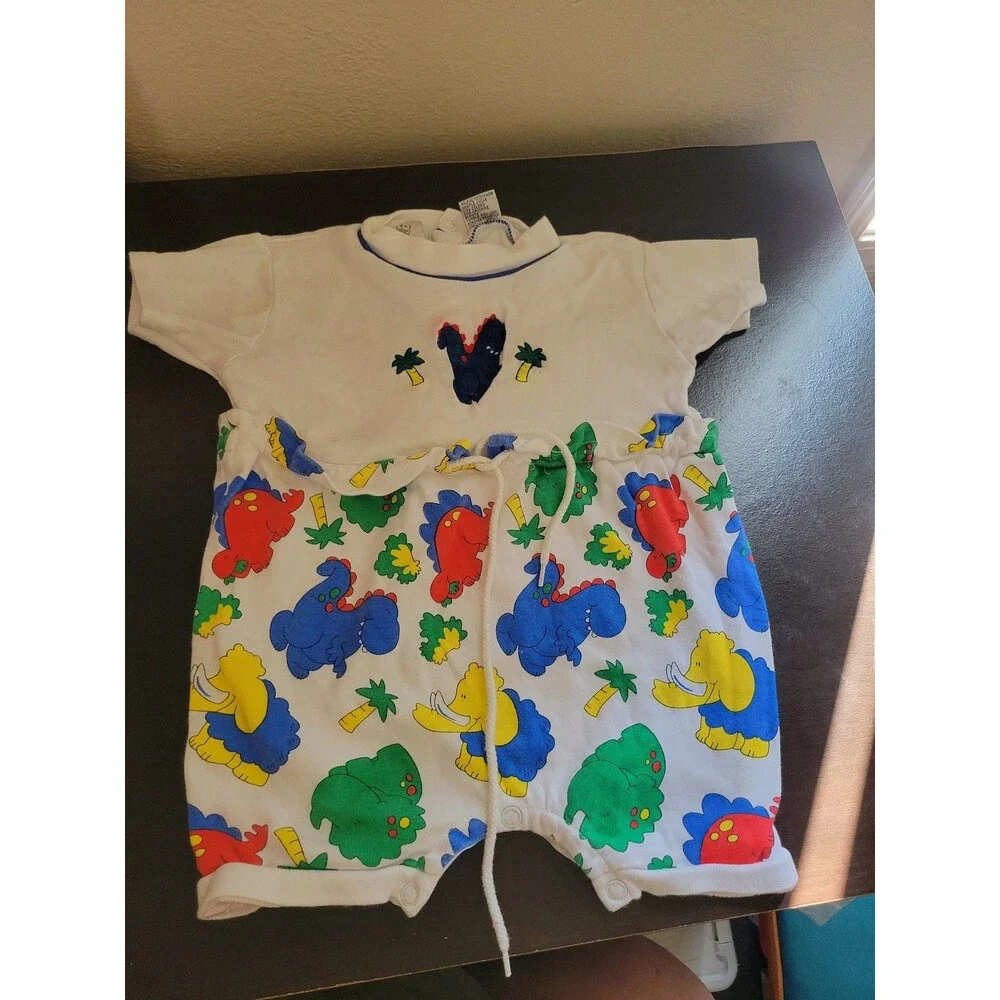 Vintage Precious Beginning Baby Neon Dinosaurs One piece unisex Onesie